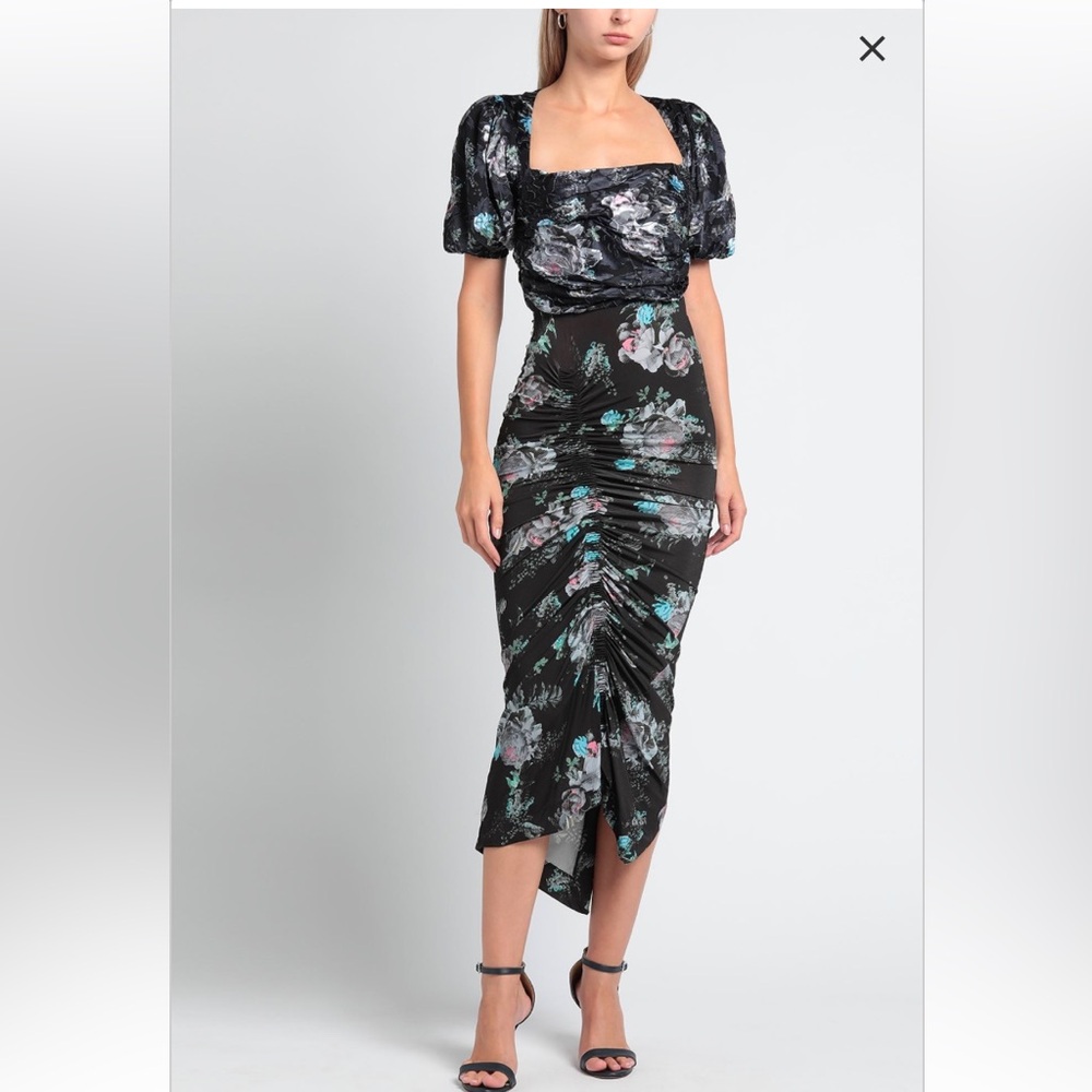 Preen by THORNTON BREGAZZI Silk Gizzy Dress Sz M Gathered Black Floral